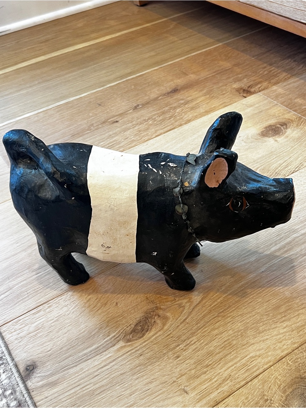 Handmade Papier Mache Pig Folk Art Sculpture 14” Rustic Farmhouse Decor